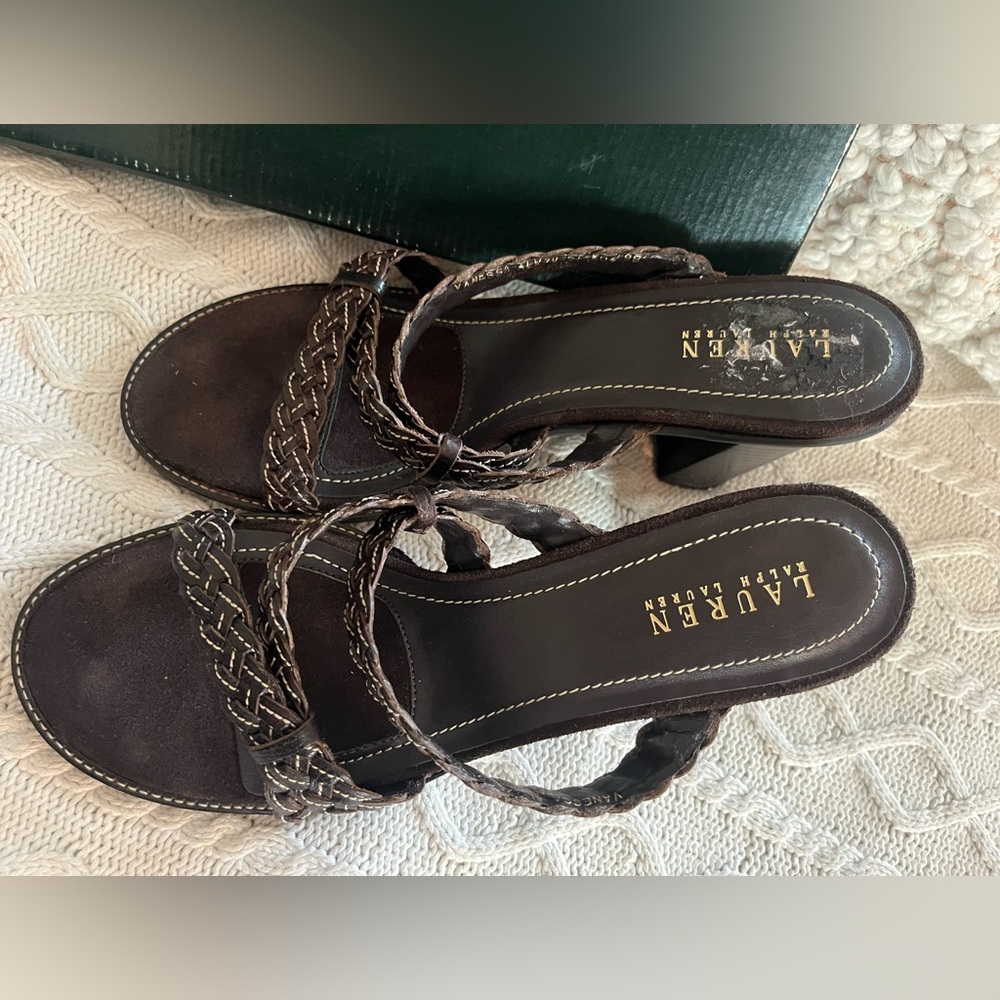 Lauren Ralph Lauren Brown Leather Sandal Heel Women’s size 9 - Picture 12 of 15